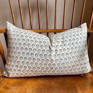 Floral Hand Block Printed Pillow 12"x20" (Cover + Insert)